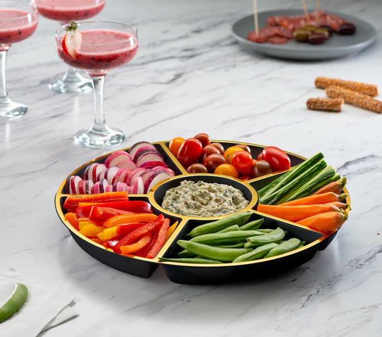 6 Sectional Round Plastic Serving Tray (8 Count)
