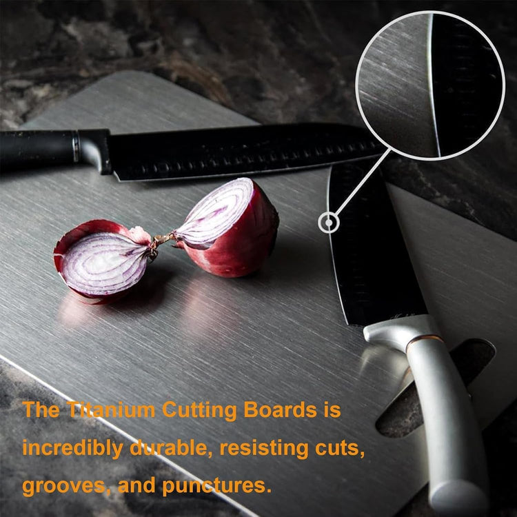Titanium Cutting Boards for Kitchen - 100% Pure Titanium Cutting Board - Double Sided Food Grade Quality Cutting Boards - Easy to Clean and Store (14"L x 10"W)