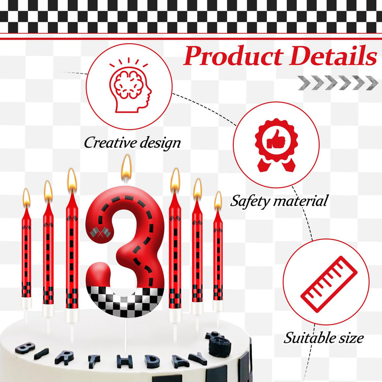 13PCS Racing Car Theme Birthday Candle Set with Checkered Flag Design (13 Count)