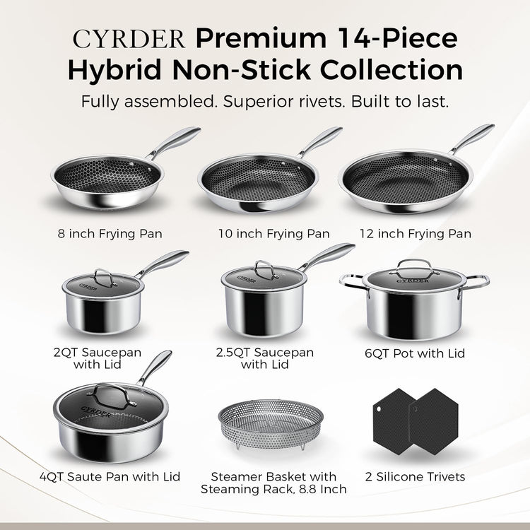 Pots and Pans Set Hybrid Non Stick Stainless Steel Kitchen Cookware