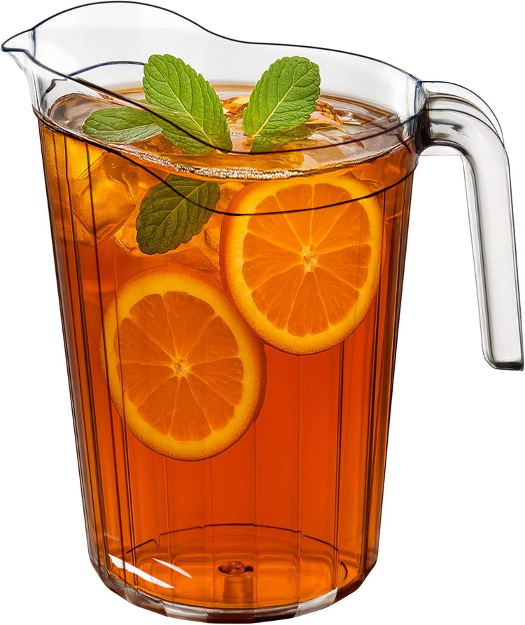 DecorRack 6 Pack - 75 oz Polycarbonate Plastic Pitcher Beverage Dispenser with Pour Spout Shatterproof Catering and Restaurant Serveware for Cold Drinks, Water, Lemonade, Beer, and Sangria (6 Pack)