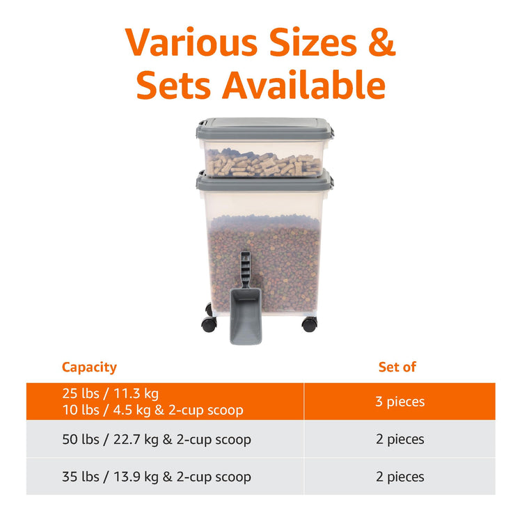 3 Piece Airtight Pet Food Storage Container Combo with Scoop (3 Count)