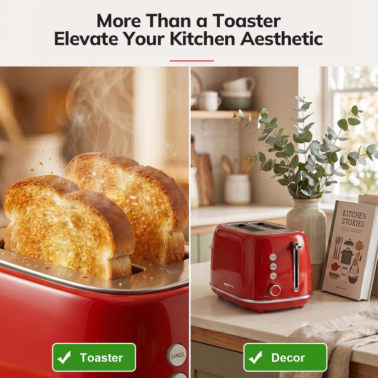 2 Slice Stainless Steel Toaster Retro with 6 Bread Shade Settings