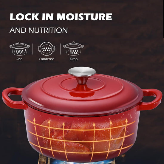 6 Quart Dutch Oven with Lid, Leonyo 6QT Enameled Cast Iron Dutch Oven for Sourdough Bread Baking, Heavy Duty Cookware for Braising, Stews, Roasting, Red - Nestoria