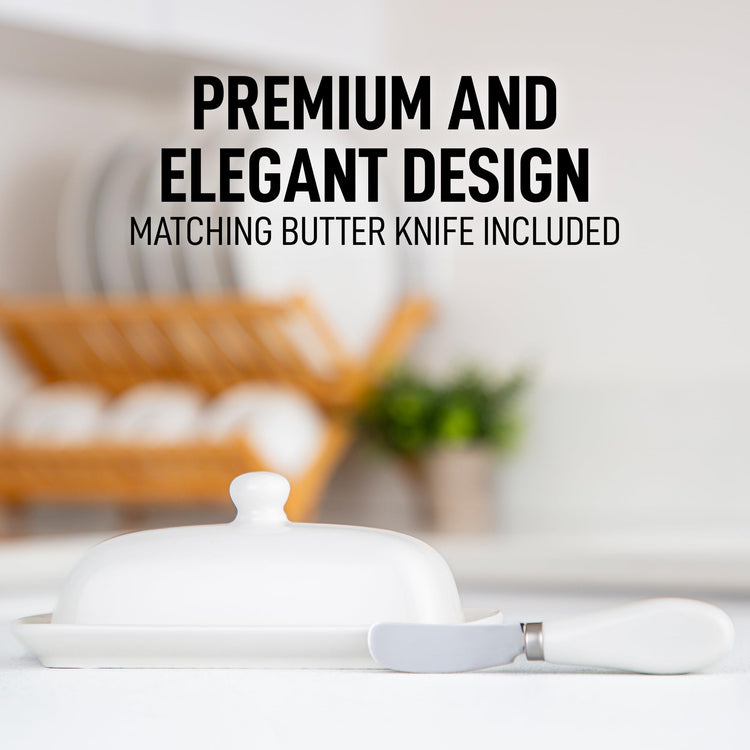 Ceramic Butter Dish with Lid For Countertop & Stainless Steel Knife