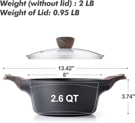 SENSARTE Nonstick Stock Pot with Lid, 2.6/4.5/6.6 QT Soup Pot Casserole Pot, Healthy Pasta Pot, Large Deep Cooking Pot, Big Sauce Pot Stew Pot, Induction Compatible, PFOA PFOS APEO Free, Black - Nestoria