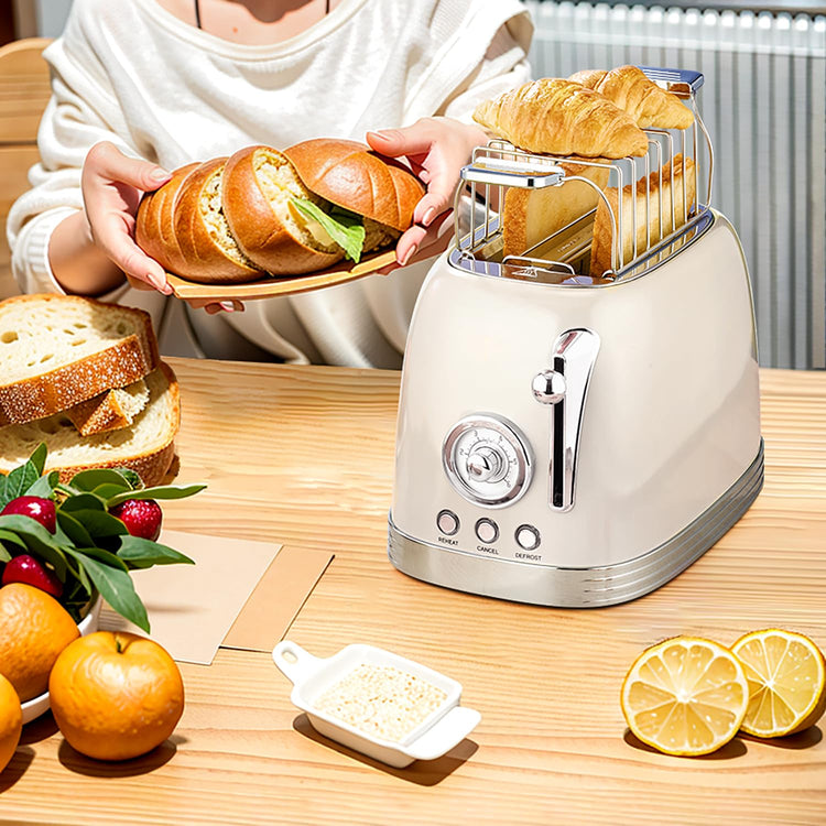 Beige Cute Retro Toaster 2 Slice with 1.58" Wide Slots