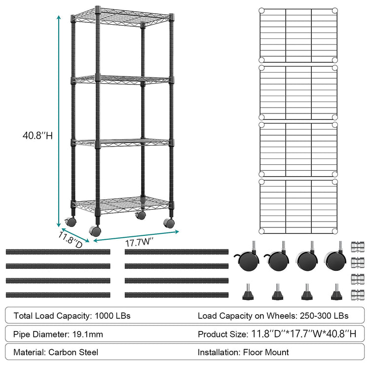 4 Shelf Adjustable Heavy Duty Steel Wire Rack (4 Count)