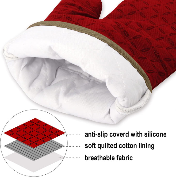 KEGOUU Oven Mitts and Pot Holders 6pcs Set, Kitchen Oven Glove High Heat Resistant 500 Degree Extra Long Oven Mitts and Potholder with Non-Slip Silicone Surface for Cooking (Red)