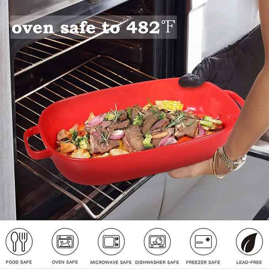 6 Quart Large Rectangular Baking Dish, 16x11 Inches Ceramic Baking Pan Casserole Dish for Cooking,Kitchen and Daily Use, Safe for Oven Microwave Refrigerator Disinfection Cabinet and Dishwasher,Red