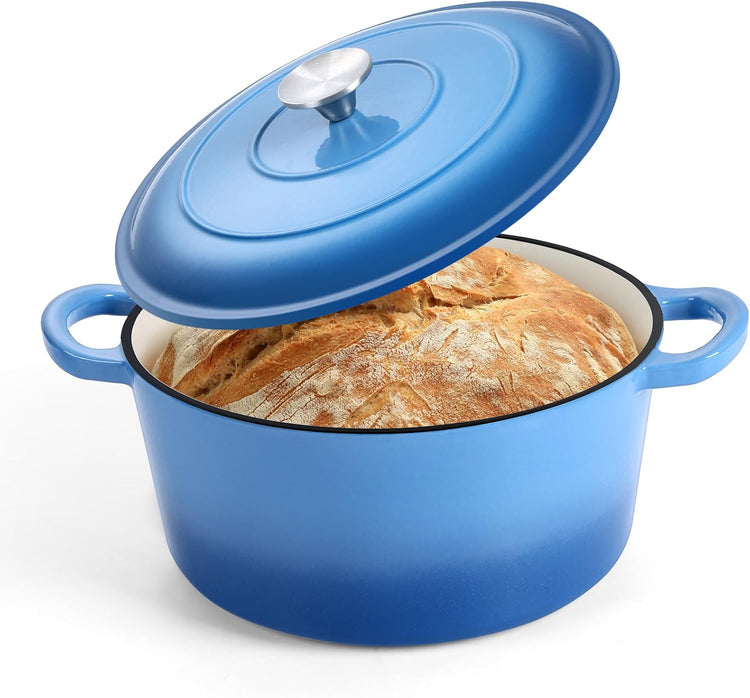 P&P CHEF 5QT Enameled Dutch Oven, Cast Iron Dutch Oven Pot with Lid for Bread Baking, Enameled Casserole Pot for Roasting Braising Stewing Frying Simmering, Various Stoves & Easy Clean, Blue - Nestoria