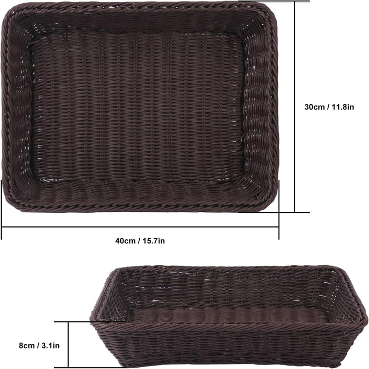 6 Pack 16 Inch Deep Coffee Wicker Bread Basket, Handmade Woven Organizer, Rectangular Fruit Baskets, Snack Basket Food Serving Baskets for Dining Table, Candies, Crackers, Fruit, Vegetables