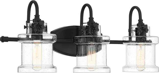 Quoizel Danbury Bath Vanity Lights, 24 Inch 3-Light Earth Black Vintage-Inspired Bathroom Lighting Fixtures Over Mirror, 100W, Clear Seedy Glass, Wall Mount Light for Bathrooms, Kitchen or Hallway