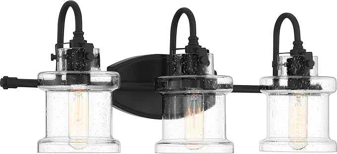 Quoizel Danbury Bath Vanity Lights, 24 Inch 3-Light Earth Black Vintage-Inspired Bathroom Lighting Fixtures Over Mirror, 100W, Clear Seedy Glass, Wall Mount Light for Bathrooms, Kitchen or Hallway