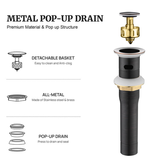 Pop up Sink Drain Stopper for Bathroom Vessel Vanity Sink Art Basin Oil Rubbed Bronze