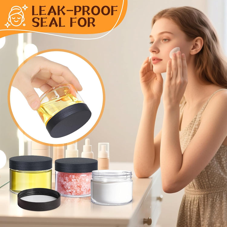 72pcs 4 oz Plastic Containers with Lids Labels Leak Proof BPA Free Airtight Refillable Clear Small Containers Storage Jars for Storing Dry Food Slime Honey Jam,black
