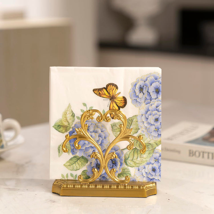 1 Gold Napkin Holder and 50 PCS Hydrangea Paper Napkins