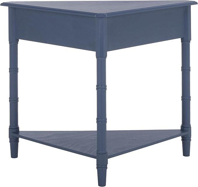 SAFAVIEH Home Collection – Gomez Blue Corner Table, 1-Drawer Space-Saving Triangle Accent Table, Classic Turned-Leg Design (AMH5709H)