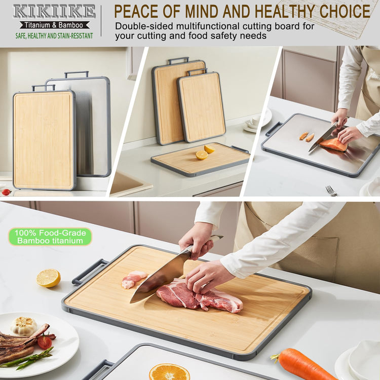 Titanium Cutting Board Double Sided Bamboo Cutting Board for Kitchen Double Sided Food Grade