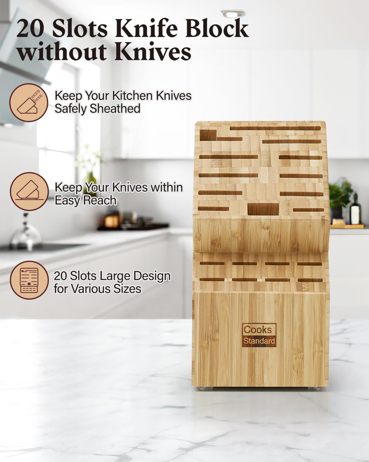 Classic Bamboo Cutlery Block Holder without Knives (20 Count)