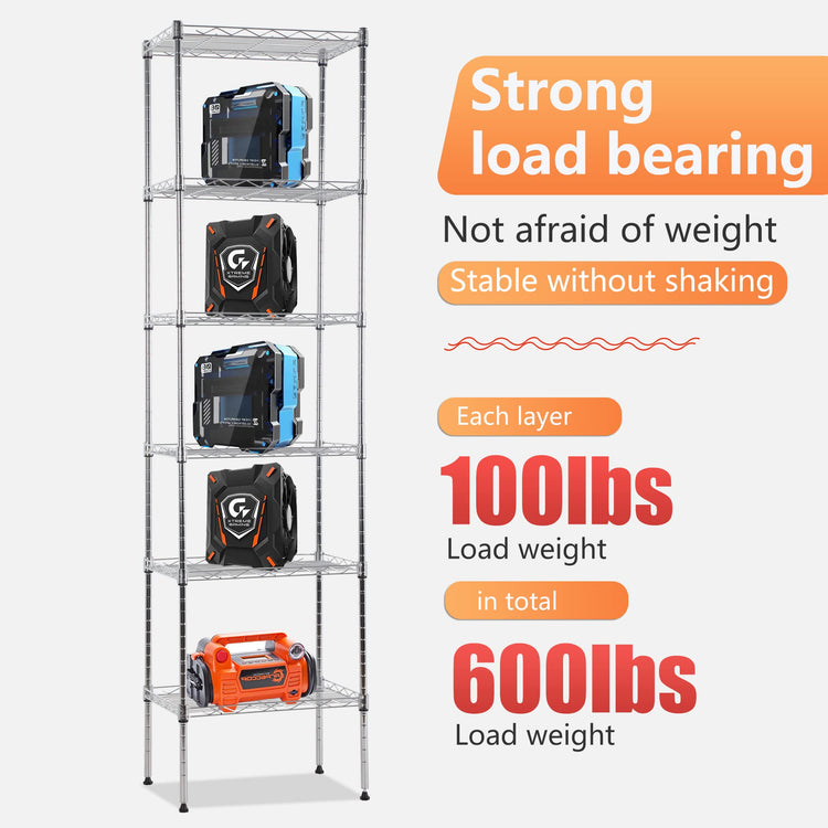 6 Tier Wire Shelving 17L x 12W x 64H Pantry Shelves Storage Rack Shelving Units Adjustable Metal Shelves for Kitchen Commercial Garage Small Places