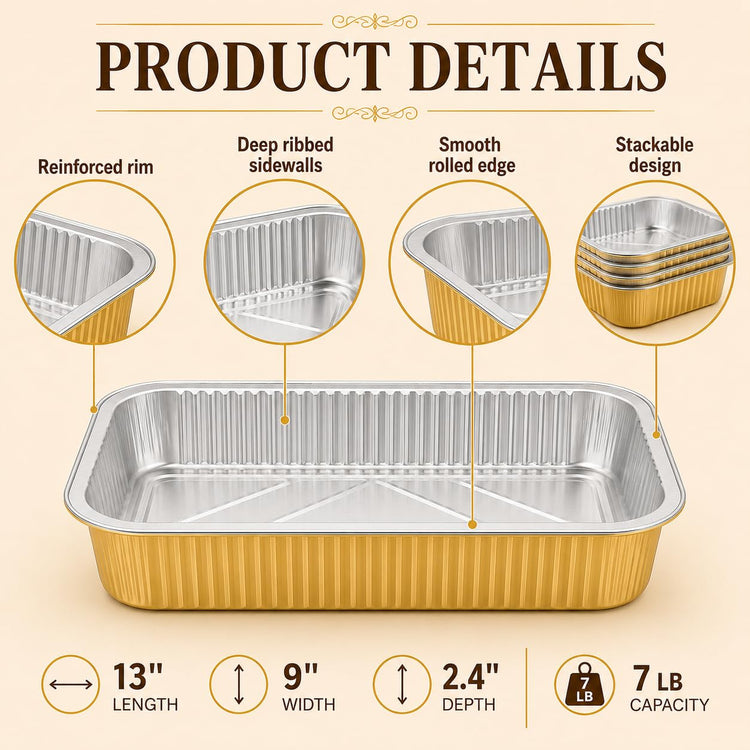 35 Pack Aluminum Pans Half Size 9x13 Extra Heavy Duty (35 Count)