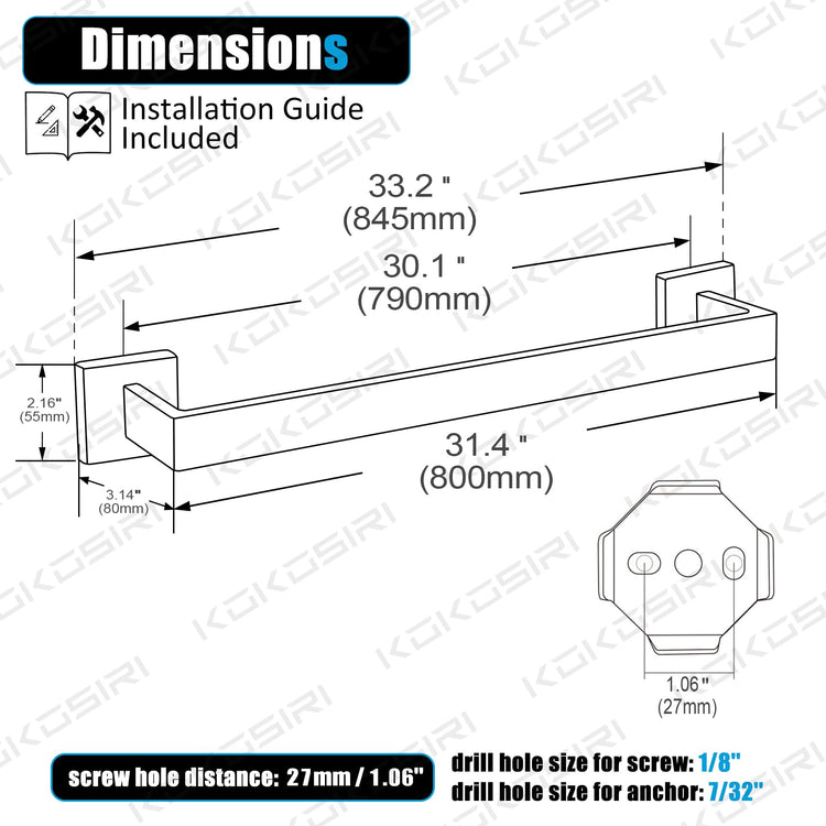 32 Inch Single Towel Bar