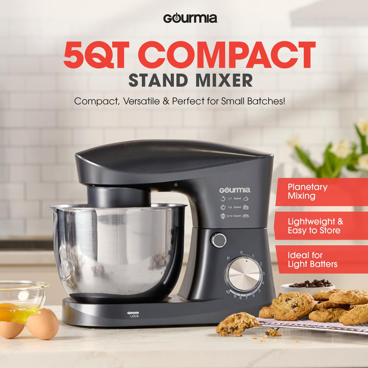 5 Quart 10 Speed Electric Stand Mixer with Bowl + Shield