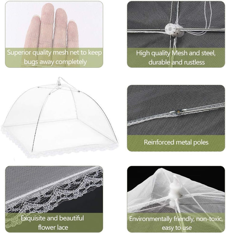 Onarway 3 Pack Food Covers 12 Inch Pop-Up Encrypted Mesh Plate Serving Tents, Fine Net Screen Umbrella for Outdoors, Parties, Picnics, BBQs, Reusable and Collapsible