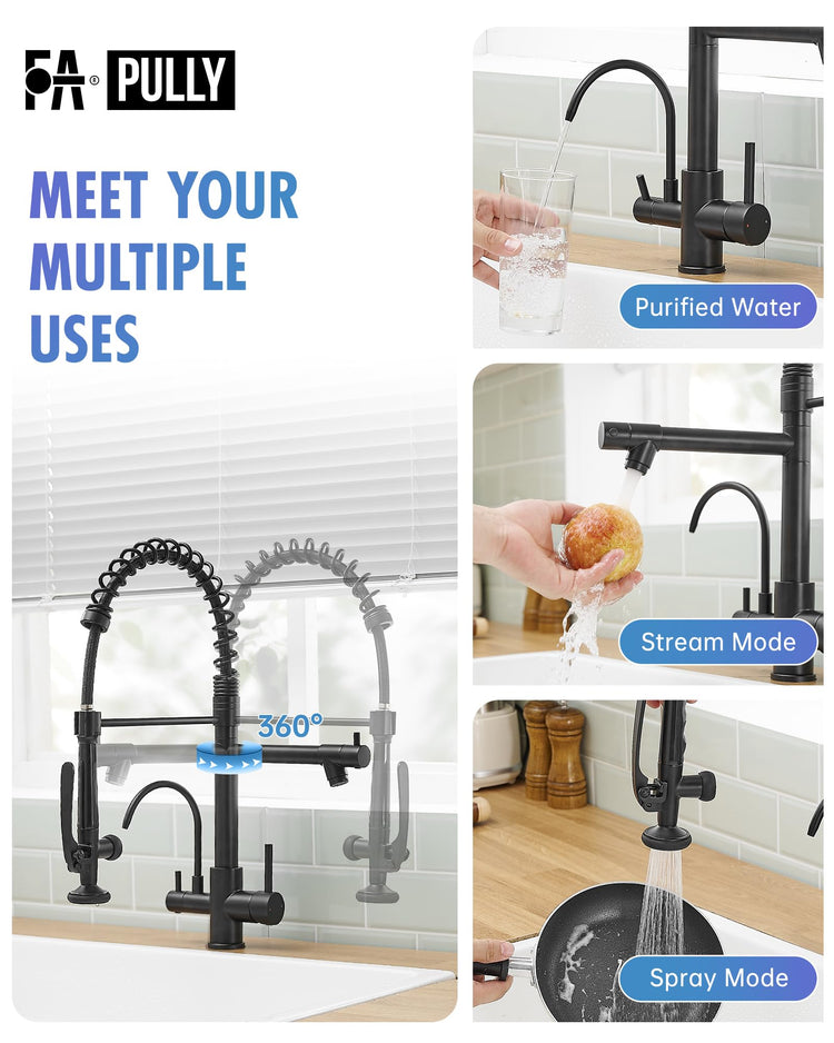 3 in 1 Kitchen Sink Faucet with Drinking Water Faucet Matte Black