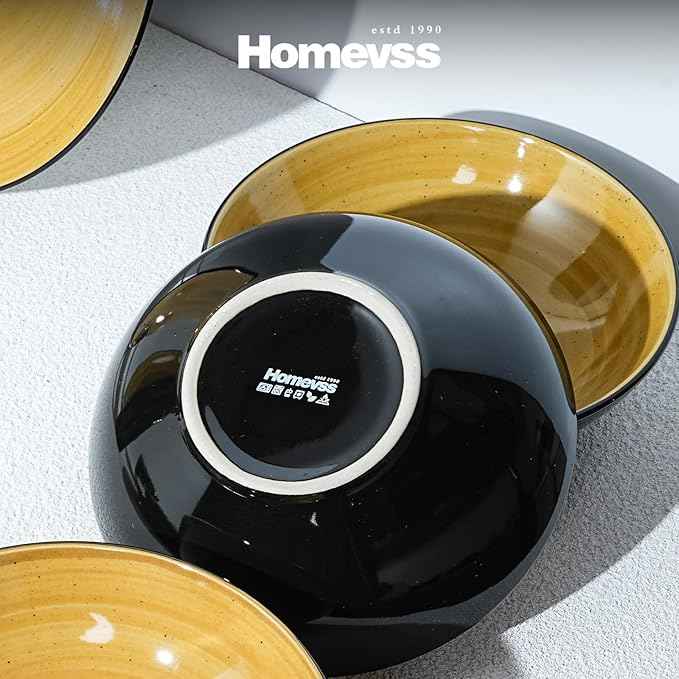 Stoneware Sonoma 16pc Dinnerware Set, Black + Speckled Spin Wash Yellow