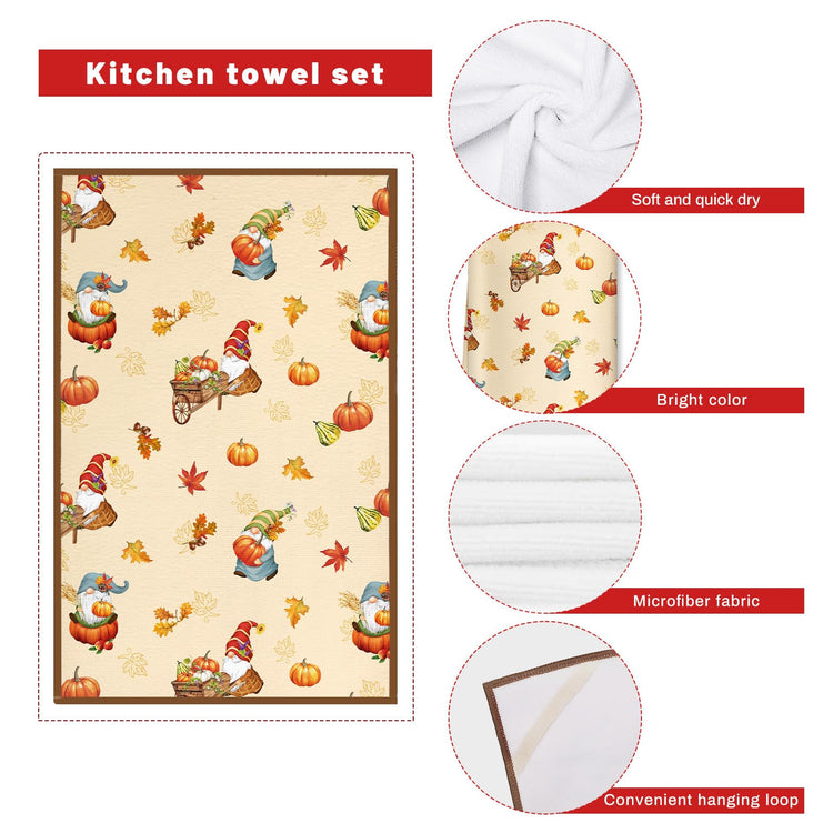 Thanksgiving Gnome Kitchen Towels and Oven Mitts Set (4 Count)
