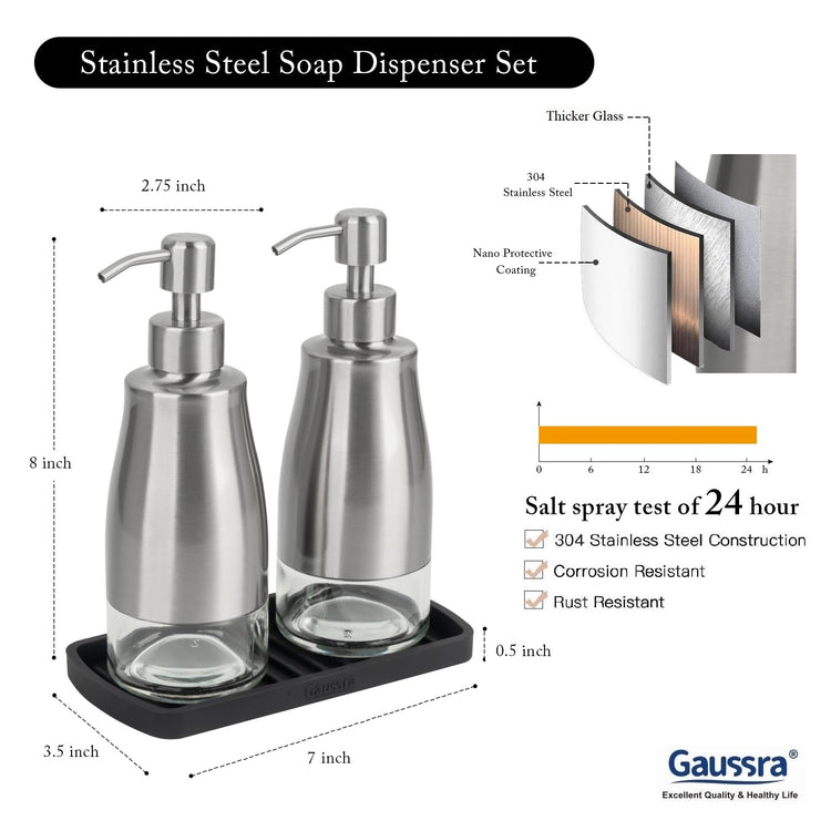 Kitchen Soap Dispenser with Silicone Tray & Stickers 11 OZ
