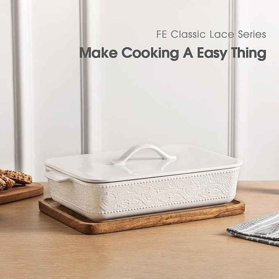 Casserole Dish with Lid, Ceramic 9x13 Casserole Dish for Oven, Rectangular Bakeware, Large Baking Dish with Handles for Holiday Cooking, Roasting, Baking, Oven & Microwave Safe (White)