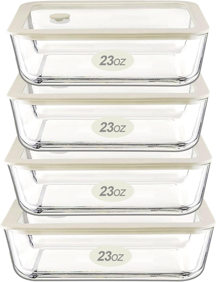 Urban Green Glass Food Container Set with Glass Lid, 4 Pack, Food Storage Containers Set, Airtight, LeakProof, 100% Plastic Free, Meal Prep Containers (White Color)
