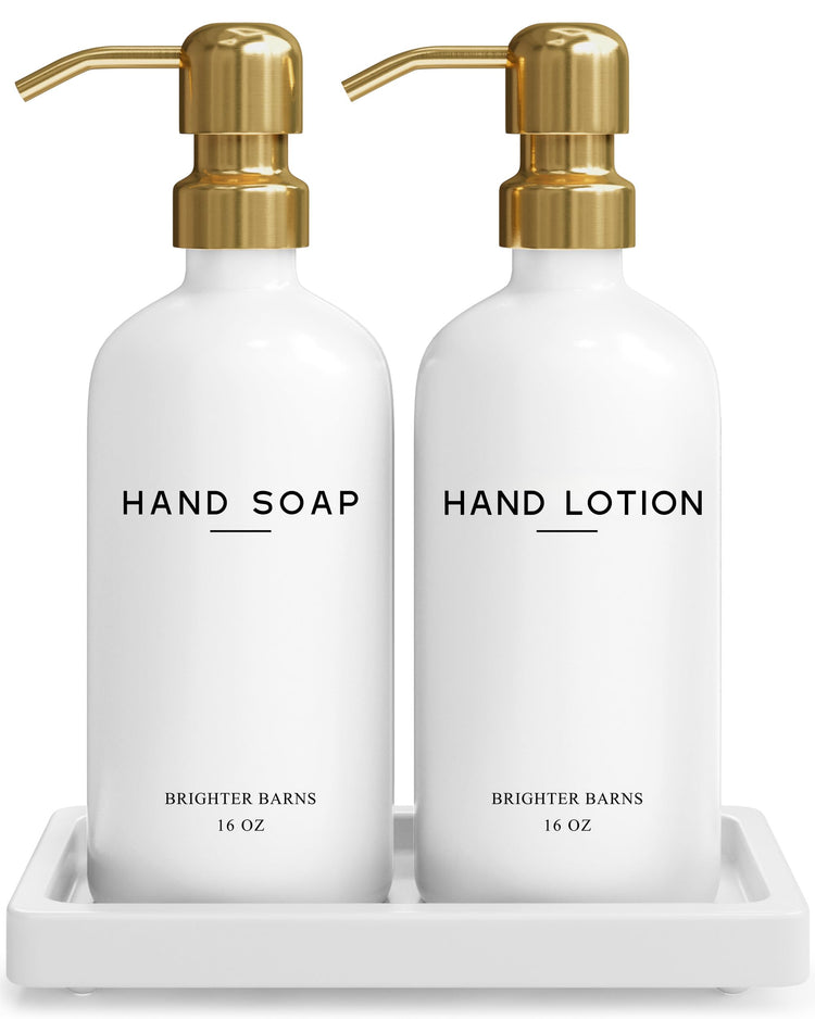 Luxury Glass Soap and Lotion Dispenser Set with Tray by Brighter Barns