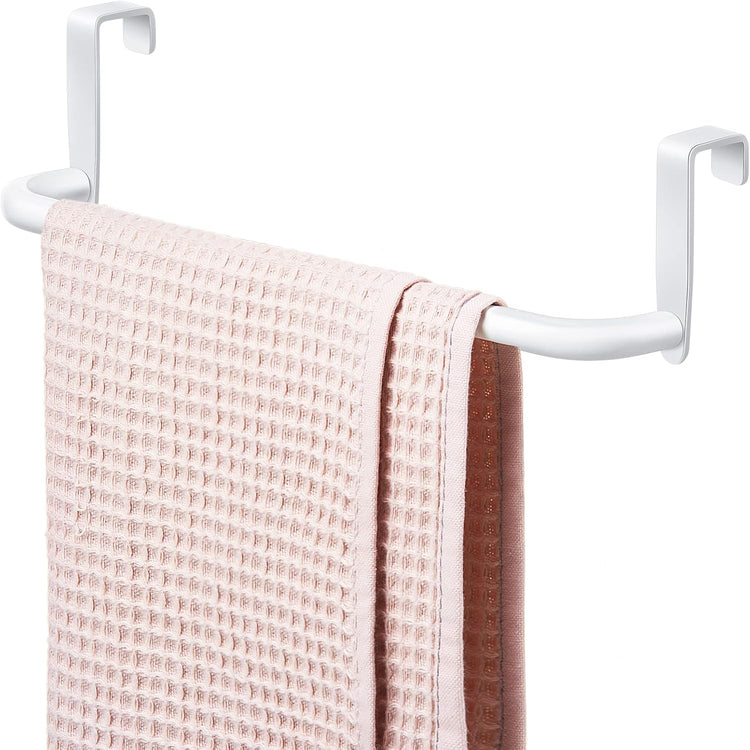 2 Pieces Metal Towel Bar Kitchen Cabinet Steel Towel Rack Bar for Hanging on Inside or Outside of Doors, Home Kitchen Bathroom(White)