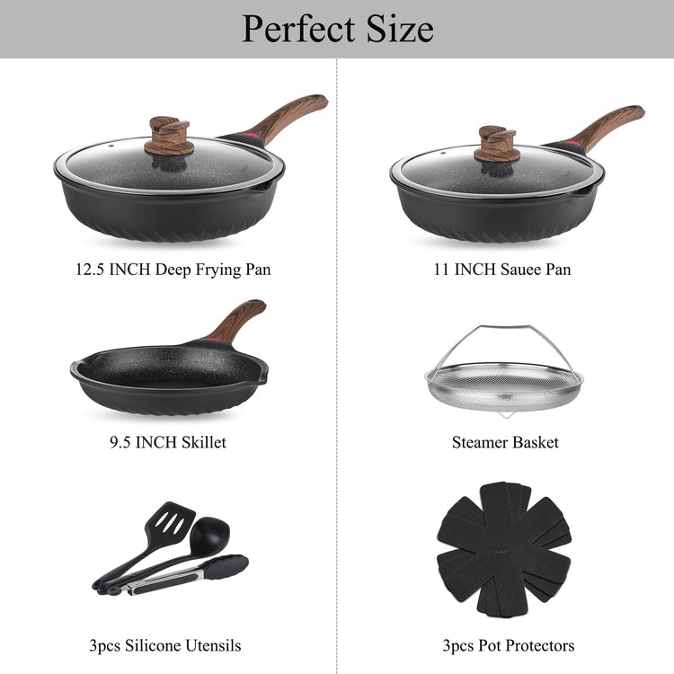 12PCS Nonstick Deep Frying Pan with Lid Cookware Set