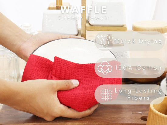 PurpleEssences Waffle Weave Kitchen Towel, 100% Cotton - 15 x 25 Inches, with Hanging Loop Ultra Soft Absorbent Quick Drying Dish Cloth, Tea and Hand Towels, 6 Pack - Spring Summer - Red - Nestoria