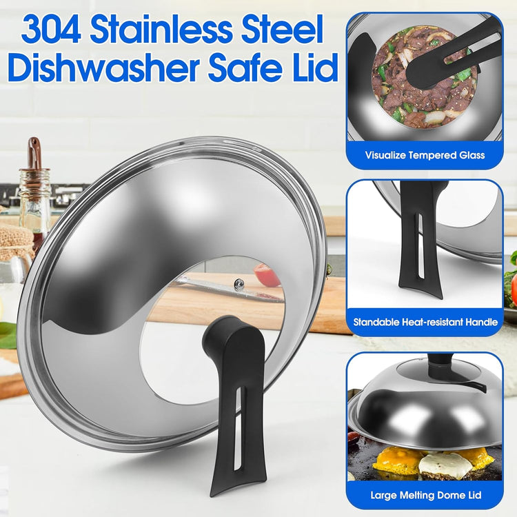 12.5 Inch Carbon Steel Wok For Electric, Induction and Gas Stoves (Lid, Spatula and User Guide Video Included)