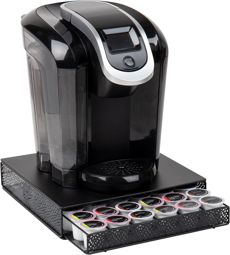 Mind Reader Single Serve Coffee Pod Drawer, 36 Pod Capacity, Countertop Organizer, Metal, 12.75" L x 13" W x 3" H, Black