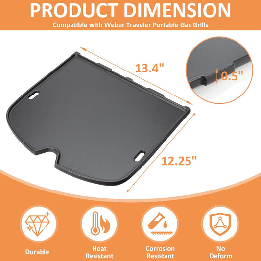 7034 Cast Iron Griddle for Weber 9010001 Traveler Portable Gas Grill, Replacement for Weber9010001, 9013001, 9020001 Gas Grill Accessories, Compatible with Weber Traveler Griddle Part - Nestoria