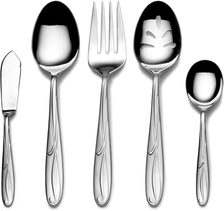 Mikasa Cocoa Blossom 65-Piece Flatware Set for 12, 18/10 Stainless Steel Silverware with Full Service and Serving Utensils, Elegant Floral Design