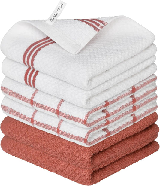 Artoid Mode Ring Spun Cotton Red Dishcloth Kitchen Towels, 12x12 Inch Ultra Soft Absorbent Quick Drying Household Cleaning Kitchen Rags Set of 6 - Nestoria