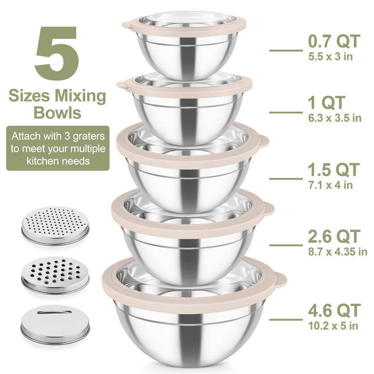 Mixing Bowls Stainless Steel Salad Serving Bowl with Clear Lids (5 Count)