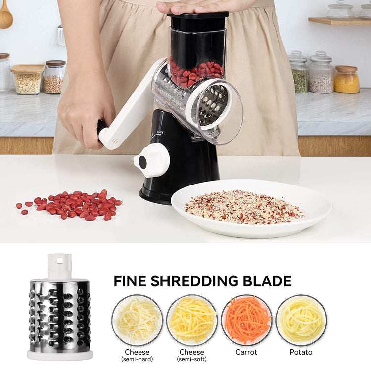 Rotary Cheese Grater Vegetable Shredder with Handle Round Kitchen Mandoline Slicer Grater for Nuts