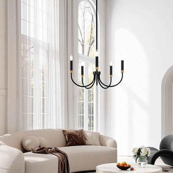 Tribesigns Modern Black Chandelier, 5-Light Farmhouse Iron Chandeliers for Dining Room, Modern Candle Hanging Pendant Light Fixtures for Living Room, Dining Room, Kitchen, Bedroom, Entryway