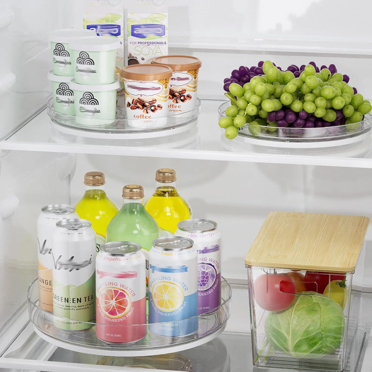 LAMU 3 Pack Lazy Susan Organizer, Clear Lazy Susan Turntable for Cabinet, Spice Organizer for Pantry, Refrigerator, Table Top, Kitchen Organizer and Storage, 2 Size (1 Piece 11'' + 2 Piece 9'')