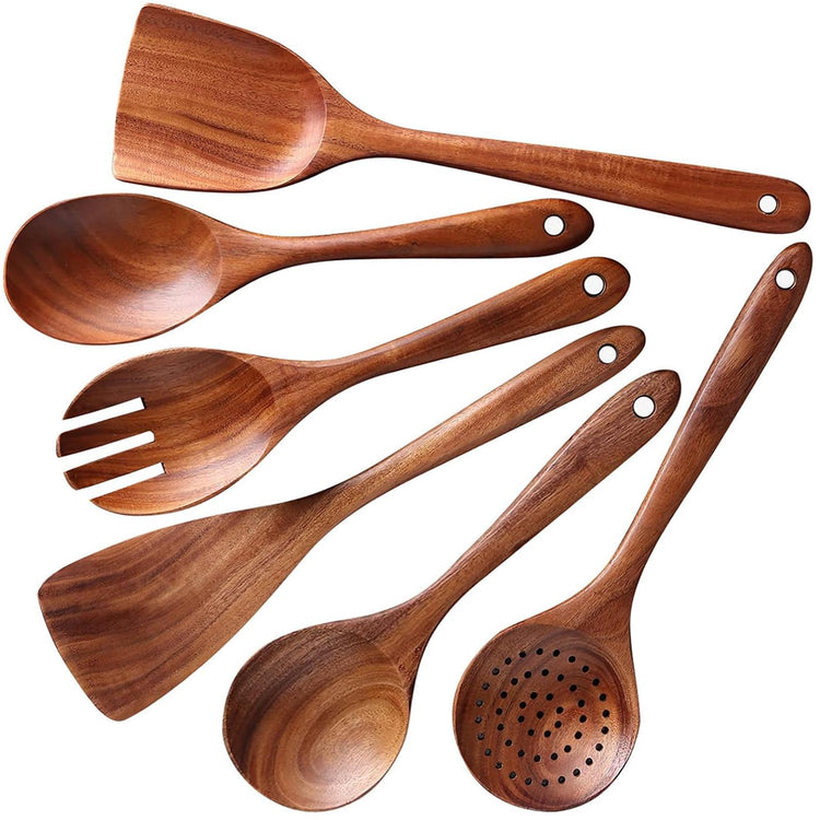 6 Piece Teak Wood Cooking Utensil Set (6 Count)