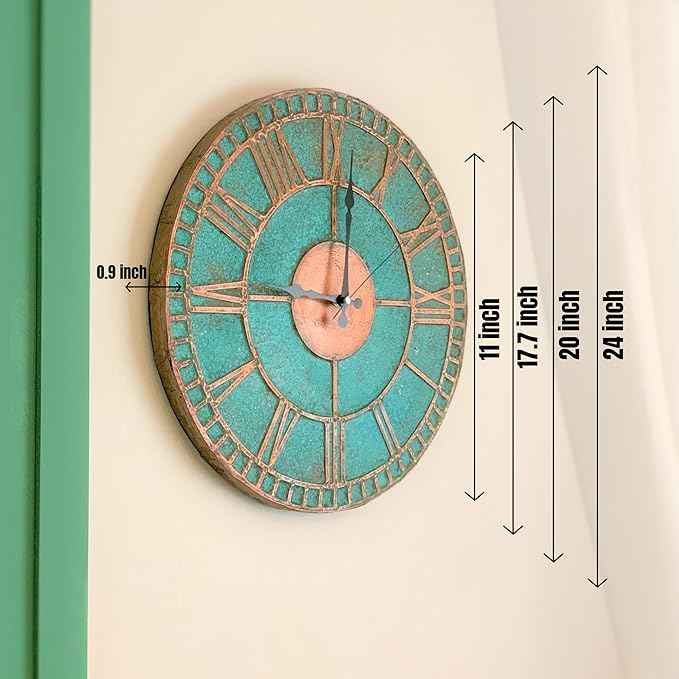 Handmade Copper Wall Clock Artisan Touch in Every Piece - Roman Glow Wall Decor Copper Clock for Living Room, Office, Kitchen & Bedroom (20 Inch)